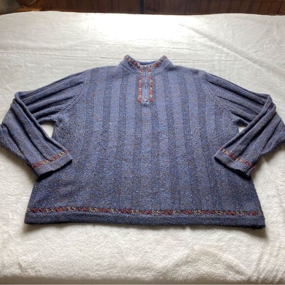Woolrich 1/4 Zip Wool Blend Indigo Heather Pullover Sweater Size Large - Picture 1 of 11